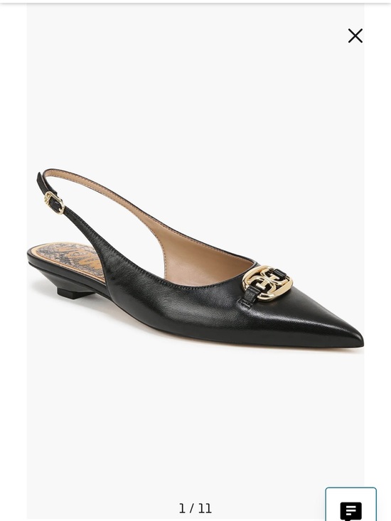 Sam Edelman Shoes - Black Leather Pointed Slingback Flat with Gold Hardware